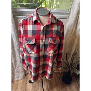 Redhead Mens Red & Black Buffalo Plaid Flannel Shirt L 100% Cotton Button-Up